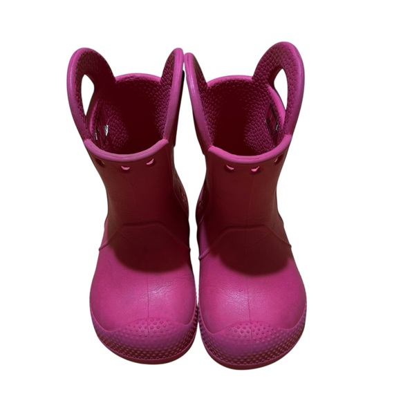 Crocs Pink Handle It Rain Boots Pull on Baby Girl Size 6C - Picture 3 of 9